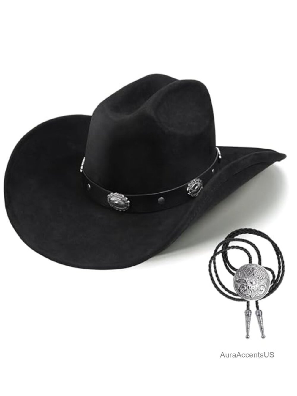 Faux Suede Studded Cowboy Hat Western Shapeable Wide Brim Fedora